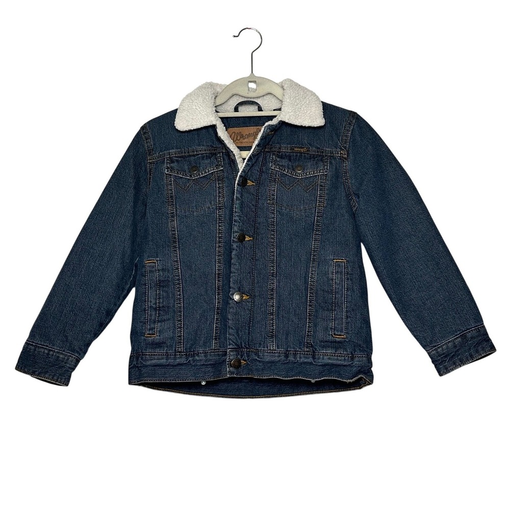 Wrangler Kids Dark Wash Denim Faux Shearling Lined Western Trucker Jacket Medium